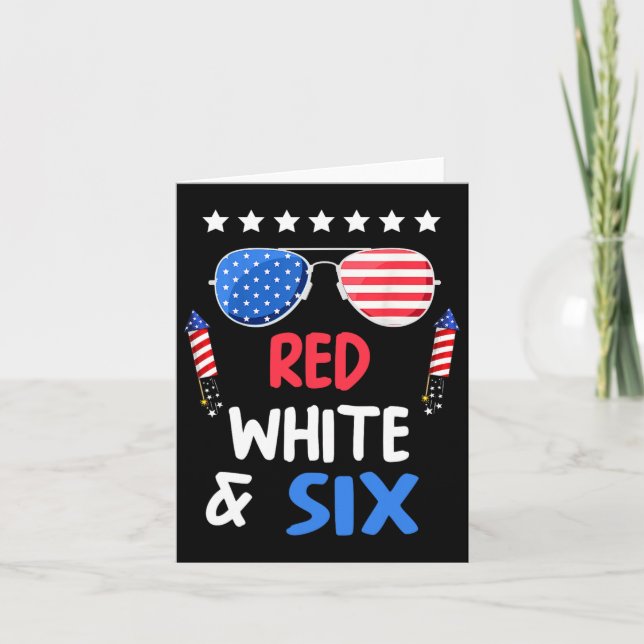 Cartão Branco Vermelho E Seis 6 Aniversário 4 De Julho In (Frente)