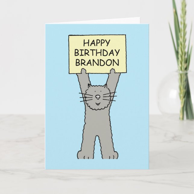 Cartão Brandon Happy Birthday Cartoon Cat (Frente)