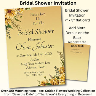 Cartão Bridal Shower Invitation - Golden Yellow Flowers