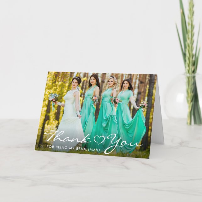 Cartão Bridesmaid Script Heart Photo Fold (Foto do Coraçã (Frente)