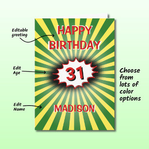 Cartão Bright colorful custom name age retro birthday
