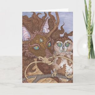Cartão Bright Eyes Owl and Dragon