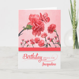 Cartão Bright Pink Carnation Garden Birthday with Name