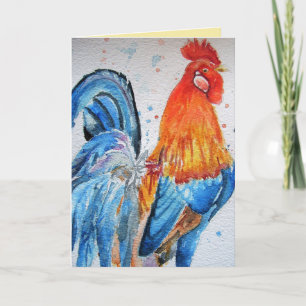 Cartão Bright Red Rooster Watercolor Card