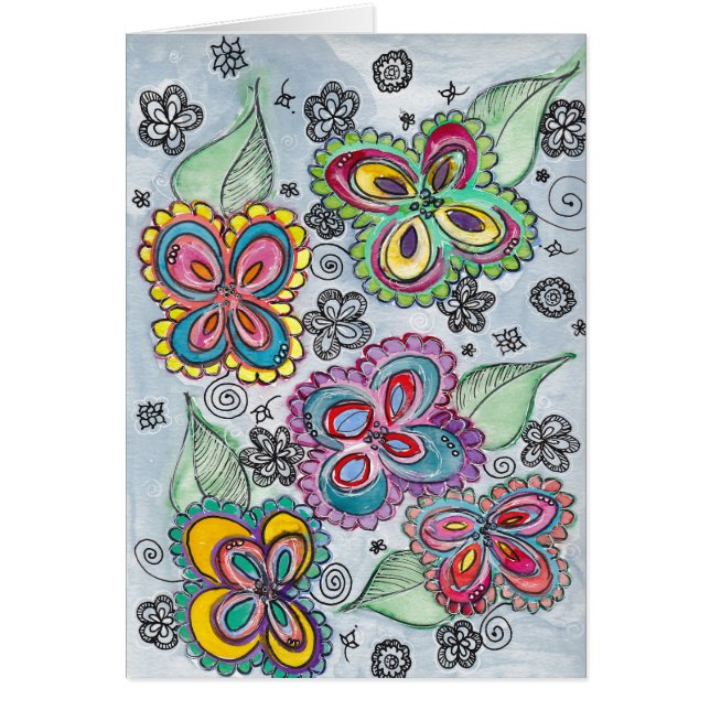 Cartão brilhante da aguarela da flor (Frente)