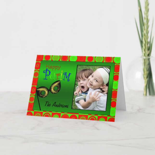 Cartão brilhante feliz dos círculos de Purim (Frente)