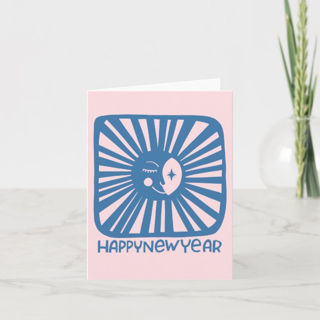 Cartão Brilho Alegre Lua FELIZ ANO NOVO Personalize-o  (Frente)