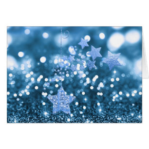 Cartão Brilho azul & estrelas do falso de Bokeh