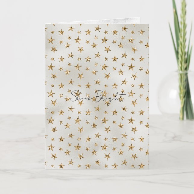 Cartão Brilho Estrelas Faísca Glitter Ouro Branco Pérola  (Frente)