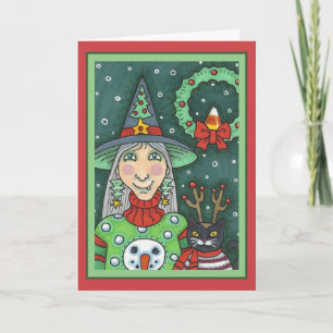 CARTÃO BRINCADEIRA DE NEVE, GATO PRETO XMAS HALLOWEEN
