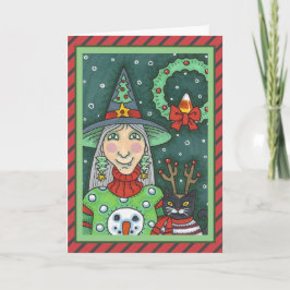 CARTÃO BRINCADEIRA DE NEVE, GATO PRETO XMAS HALLOWEEN