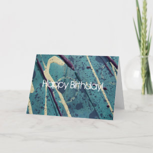 Cartão Brincadeira de Tinta Azul, Feliz Aniversário!