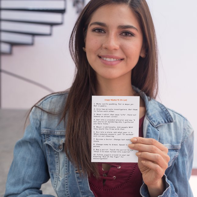 Cartão Brincadeiras Loucas E Enlouquecidas Ideias Para Fa (Funny Crazy Wacky Pranks Ideas To Do List Humor Card)