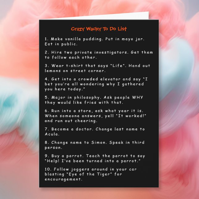 Cartão Brincadeiras malucos loucas engraçadas do ano novo (Funny Crazy Wacky New Year Pranks To Do List Humor Card)