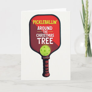 Cartão Brincando de Pickleball em Volta da Árvore de Nata