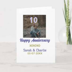 Cartão Brinde a 10 anos feliz aniversário roxo dourado