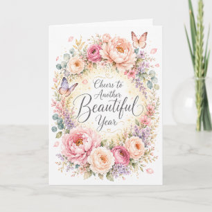 Cartão Brinde a Mais um Belo Ano Floral de Aniversário C