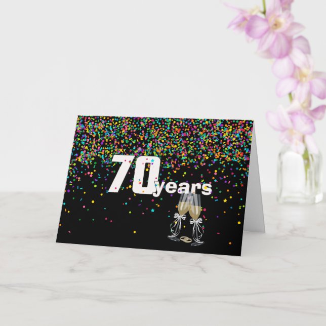 Cartão brinde de 70 de aniversário em confetti (Orquídea)