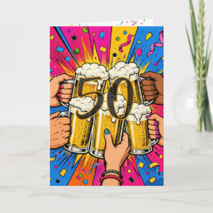 Cartão Brinde de Cerveja de 50 Anos em Pop Art