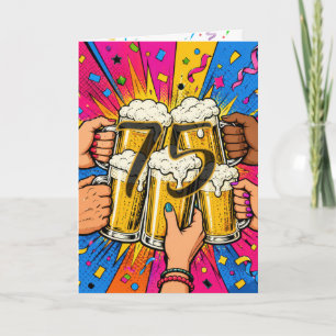 Cartão Brinde de Cerveja de 75 Anos em Pop Art