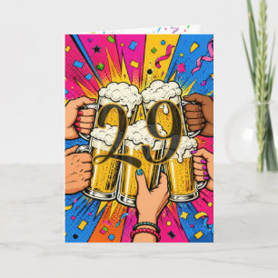 Cartão Brinde de Cerveja de Aniversário de 29 Anos em Pop