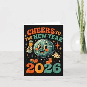 Cartão Brindemos ao Ano Novo 2026 Presente Retro Disco