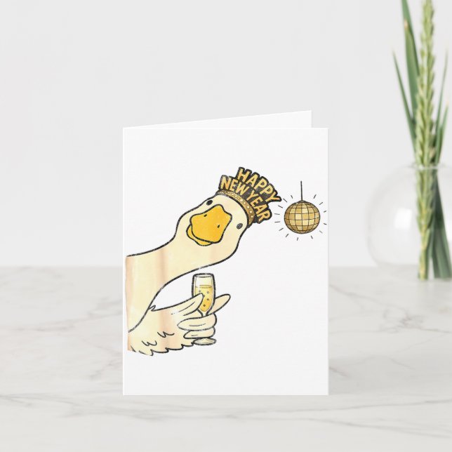 Cartão Brindes Feliz Ano Novo 2026 Ganso Com Champanhe Di (Frente)