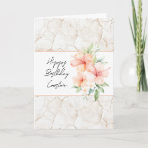 Cartão Brisa de Verão Flores de Hibisco Pêssego Aniversár
