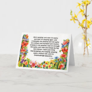 Cartão brite watercolor flowers & "life is amazing" quote