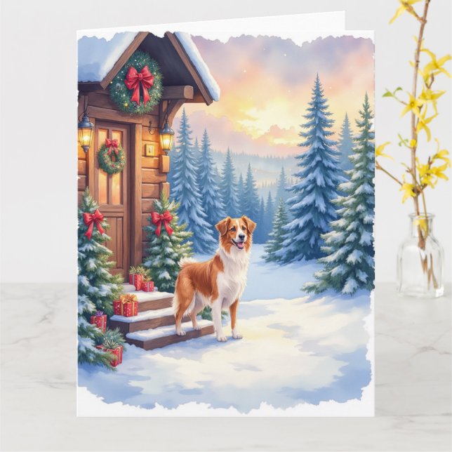 Cartão Brittany Rustic Cabin Christmas Winter Art (Flor Amarela)