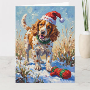 Cartão Brittany Spaniel Apontando para a Luva de Papai No