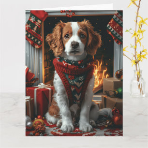 Cartão Brittany Spaniel com Presentes de Natal Lareira 