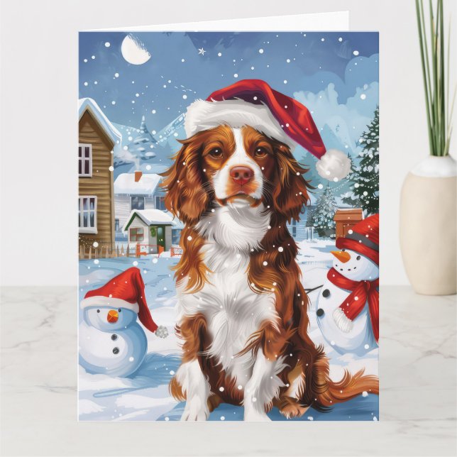 Cartão Brittany Spaniel Dog Winter Wonderland Natal (Frente)