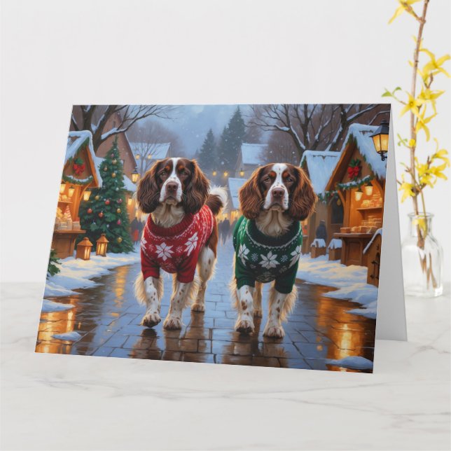Cartão Brittany Spaniel Dogs Feriado de Natal (Flor Amarela)
