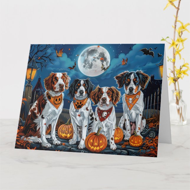 Cartão Brittany Spaniel Halloween Assustador (Flor Amarela)