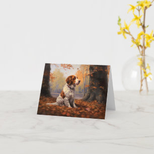 Cartão Brittany Spaniel no Outono Folhas Caídas Inspiram
