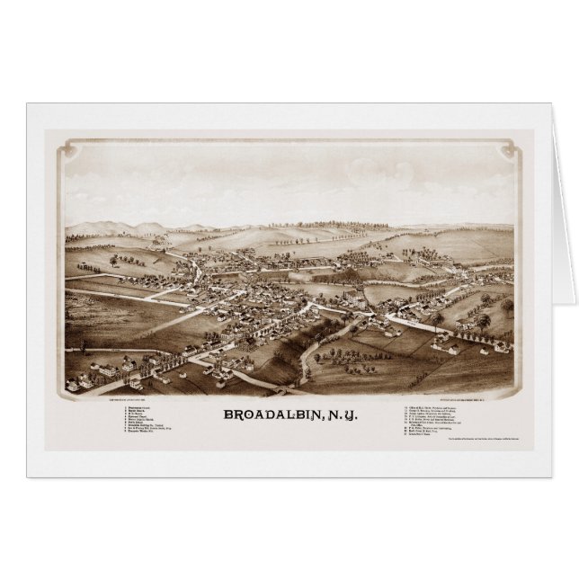 Cartão Broadalbin, mapa panorâmico de NY - 1880 (Frente Horizontal)
