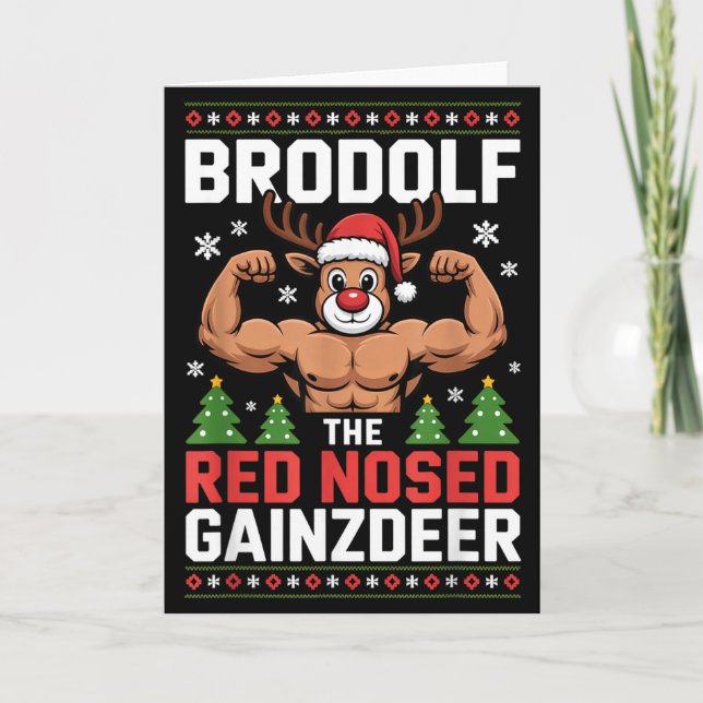 Cartão Brodolf The Red Nosed Gainzdeer Funny Christmas Gy (Frente)
