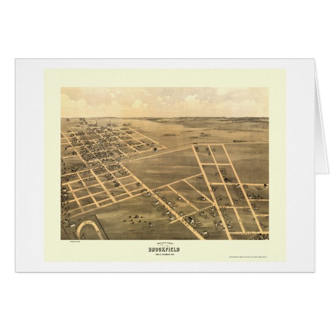 Cartão Brookfield, mapa panorâmico do MO - 1869 (Frente Horizontal)