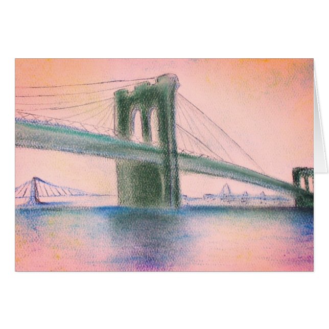 Cartão Brooklyn Bridge Sunset Serenity NYC Greeting Card (Frente Horizontal)