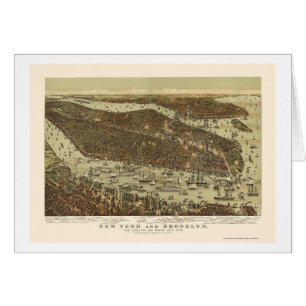 Cartão Brooklyn, mapa panorâmico de NY - 1892