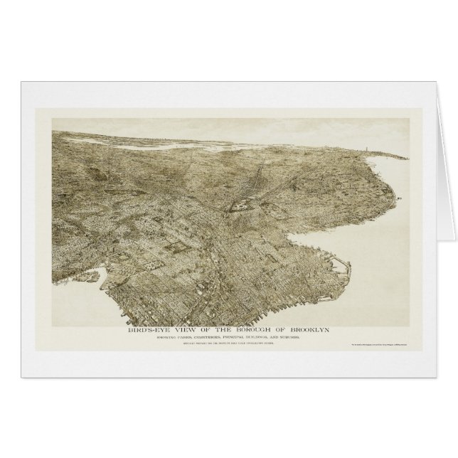 Cartão Brooklyn, mapa panorâmico de NY - 1897 (Frente Horizontal)