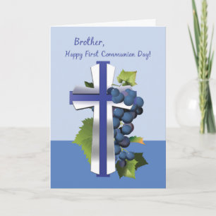 Cartão Brother First Holy Communion, Blue and Silver Cros