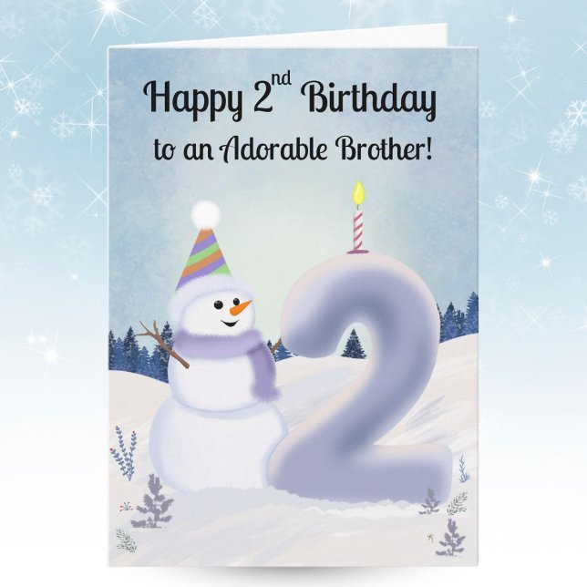 Cartão Brother Happy 2nd Birthday Snowman Building (Criador carregado)