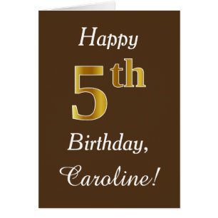 Cartão Brown, aniversário do ouro do falso 5o + Nome