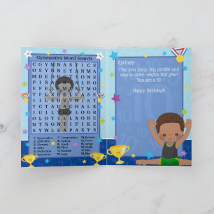 Cartão Brown Boys Gymnastics Word Search Feliz Aniversári