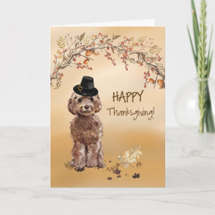 Cartão Brown Cockapoo Engraçado Pilgrim Hat Ação de Graça