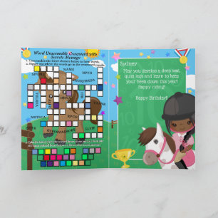 Cartão Brown Girls Equestrian Mensagem Secreta Aniversári