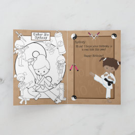 Cartão Brown Girls Karate Coloring Page Feliz Aniversário