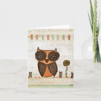 Cartão Brown Owl Mistura Arte Russa da Mídia